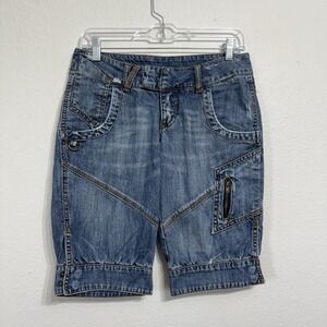 Vero Moda Jeans Blue Medium Wash Low Rise Bermuda Jean Shorts Womens Size 27 Y2K